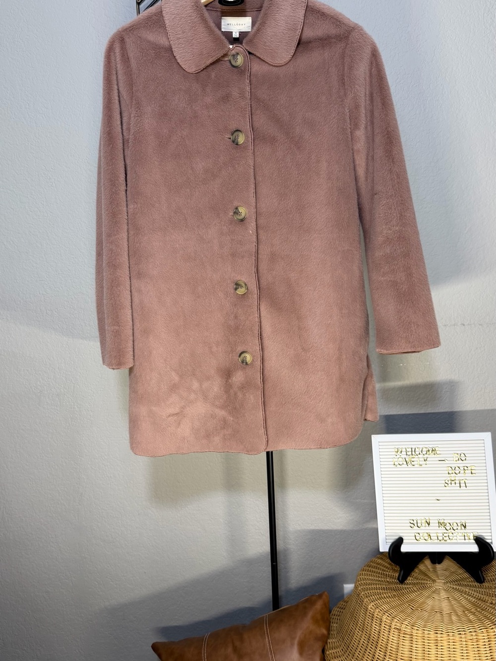 MELLODAY Dusty Mauve Faux-Fur Button Coat — Small